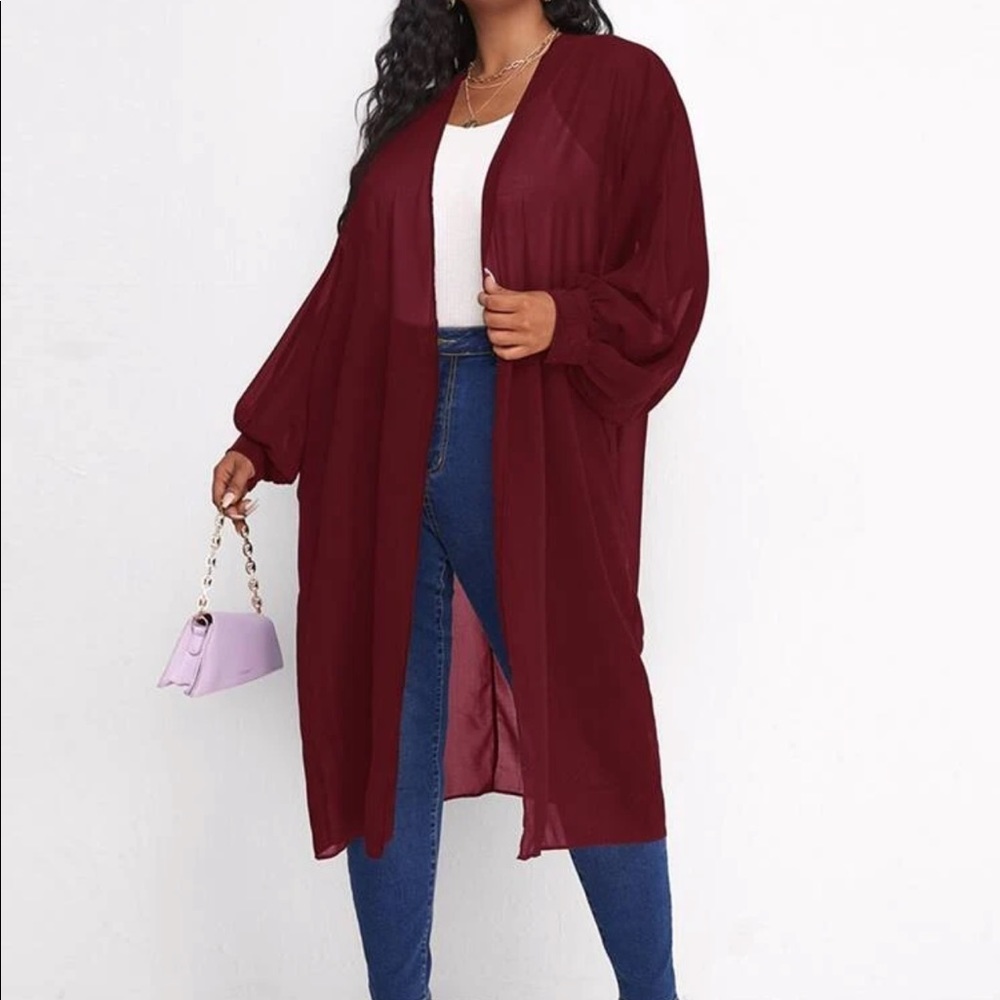 Plus bishop sleeve open front kimono